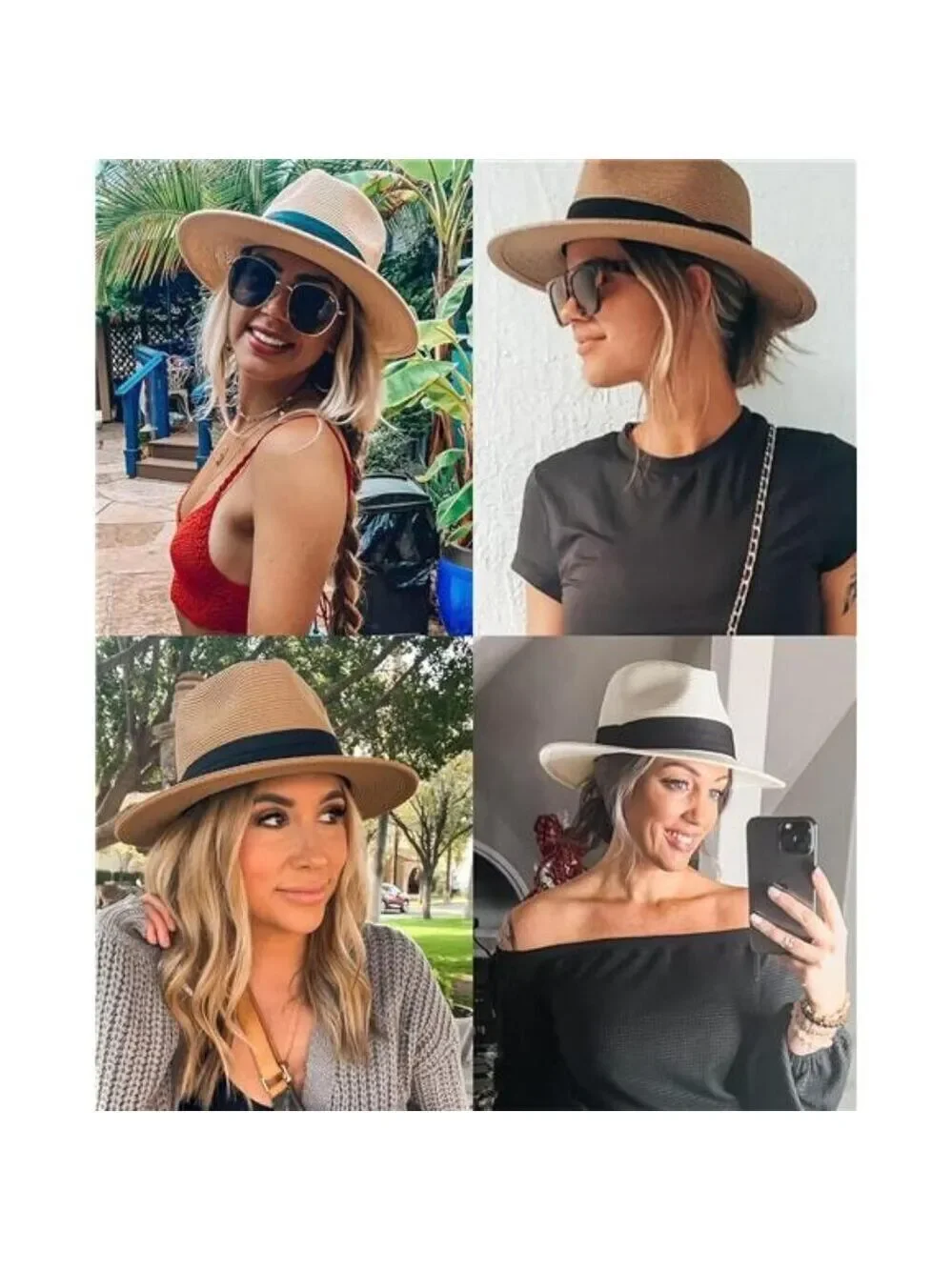 Wide Brim Panama Straw Hat Women Men Summer Fedora Sun Hat UPF 50 Beach